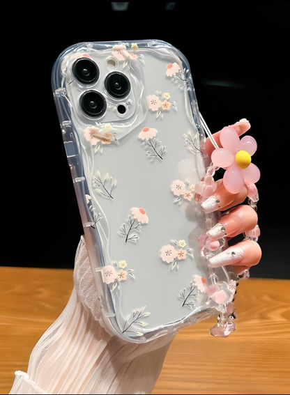 Transparent Fresh Floral Cellphone Case With Strap